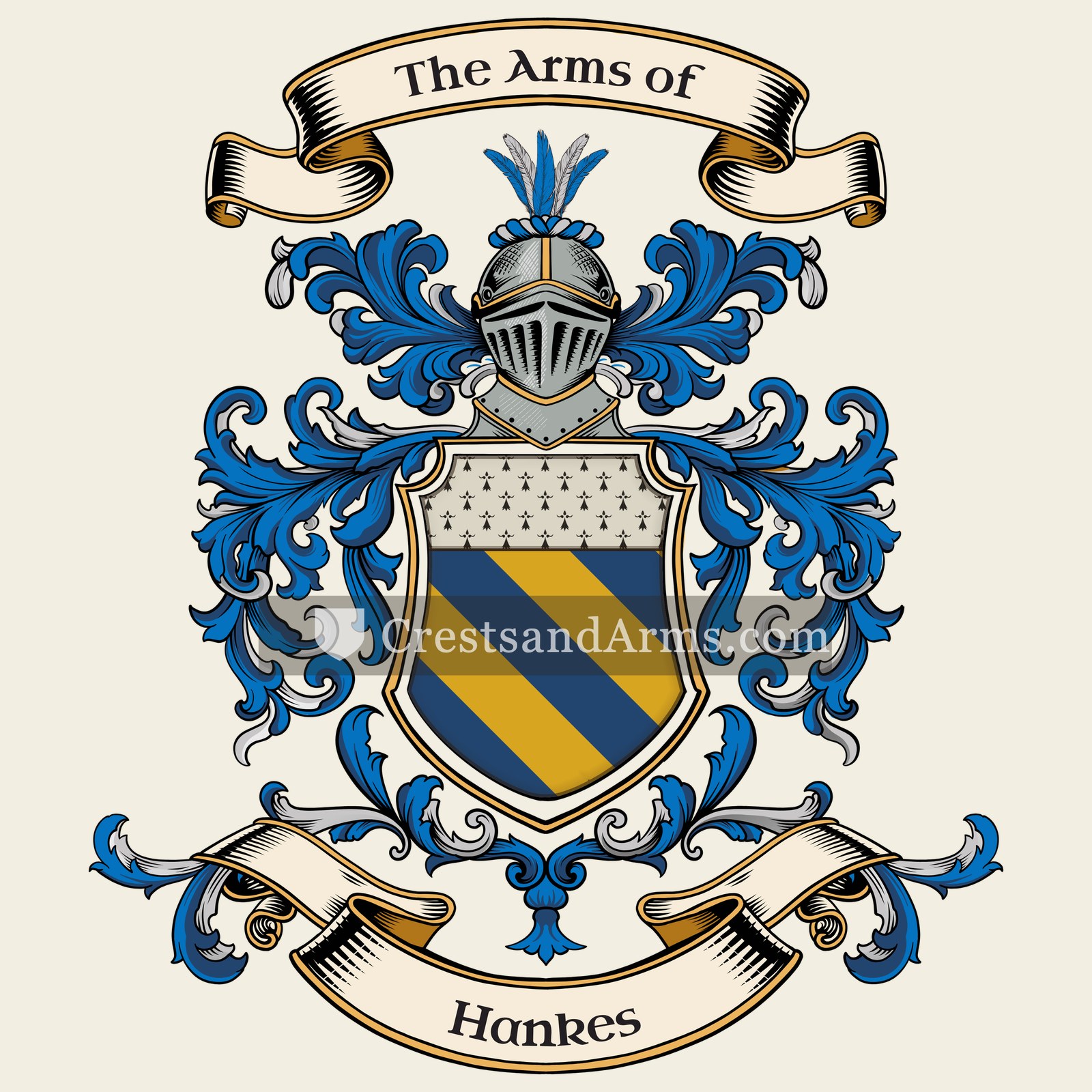 The Hankes coat of arms, drawn from the recorded blazon