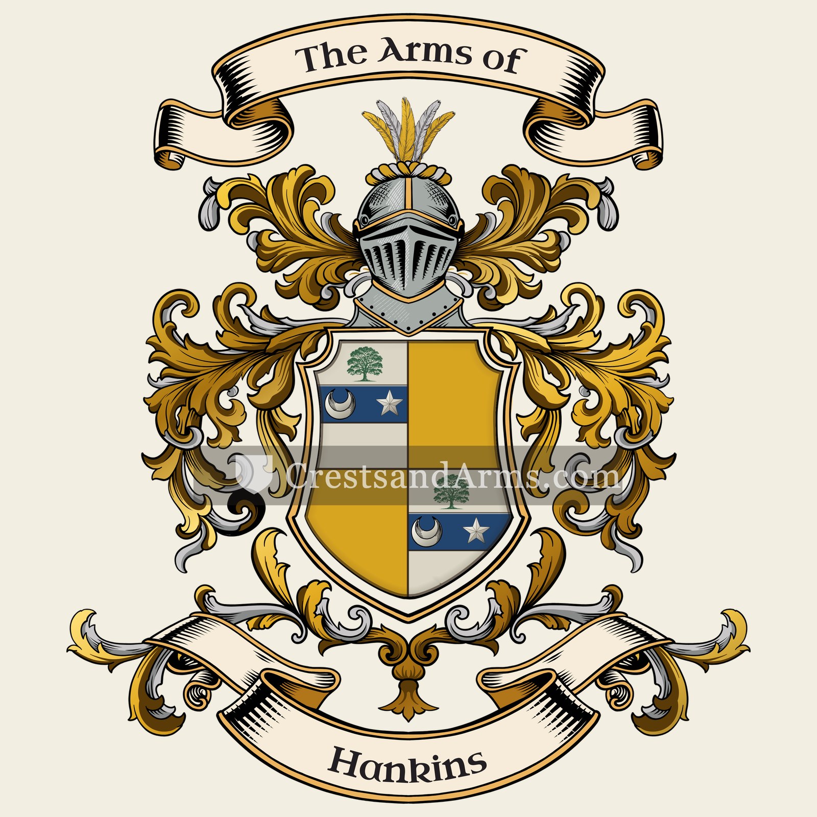 The Hankins coat of arms, drawn from the recorded blazon