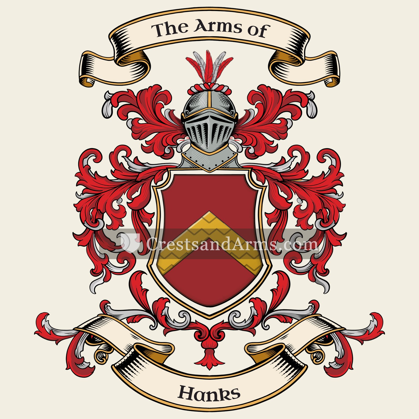 The Hanks coat of arms, drawn from the recorded blazon