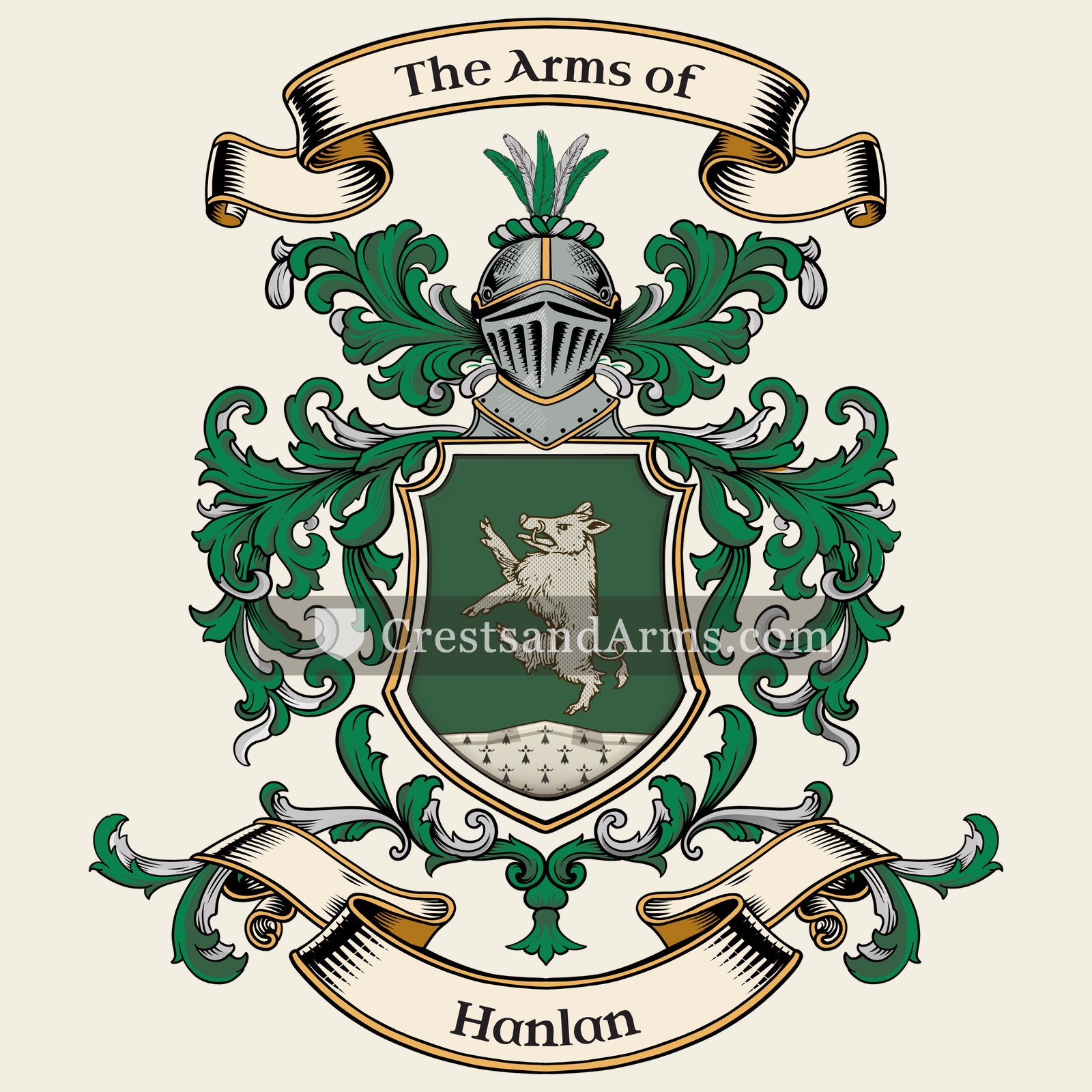The Hanlan coat of arms, drawn from the recorded blazon