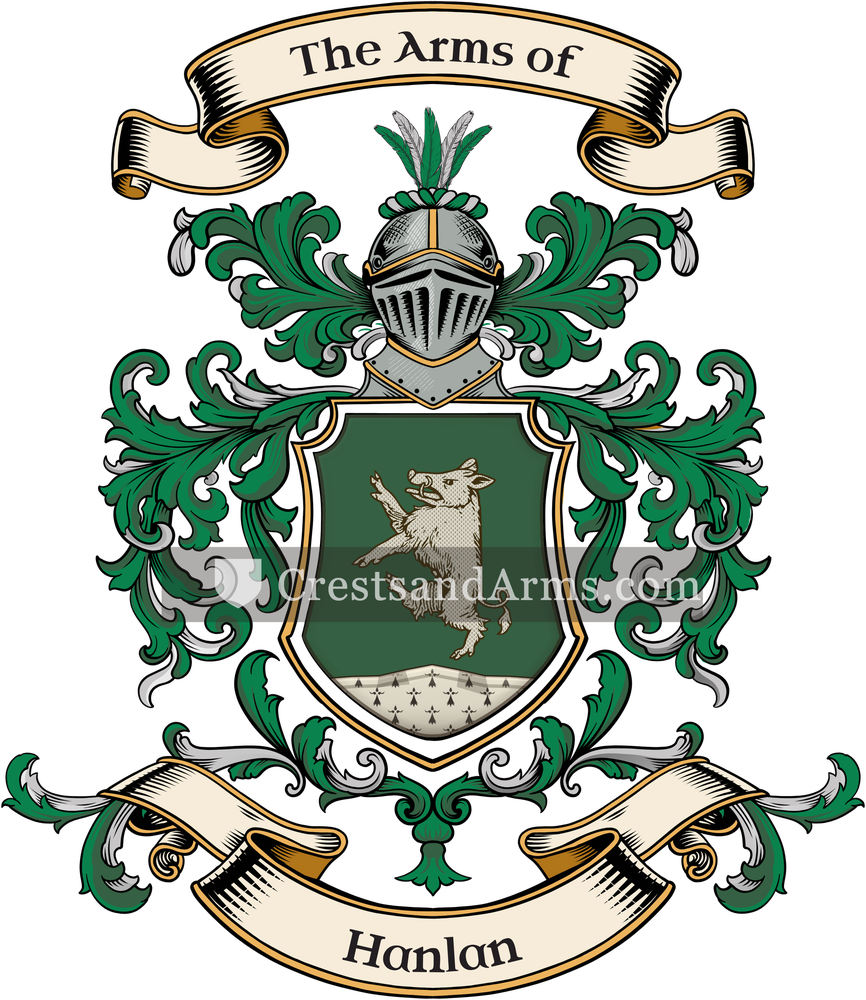 The Hanlan coat of arms, drawn from the recorded blazon