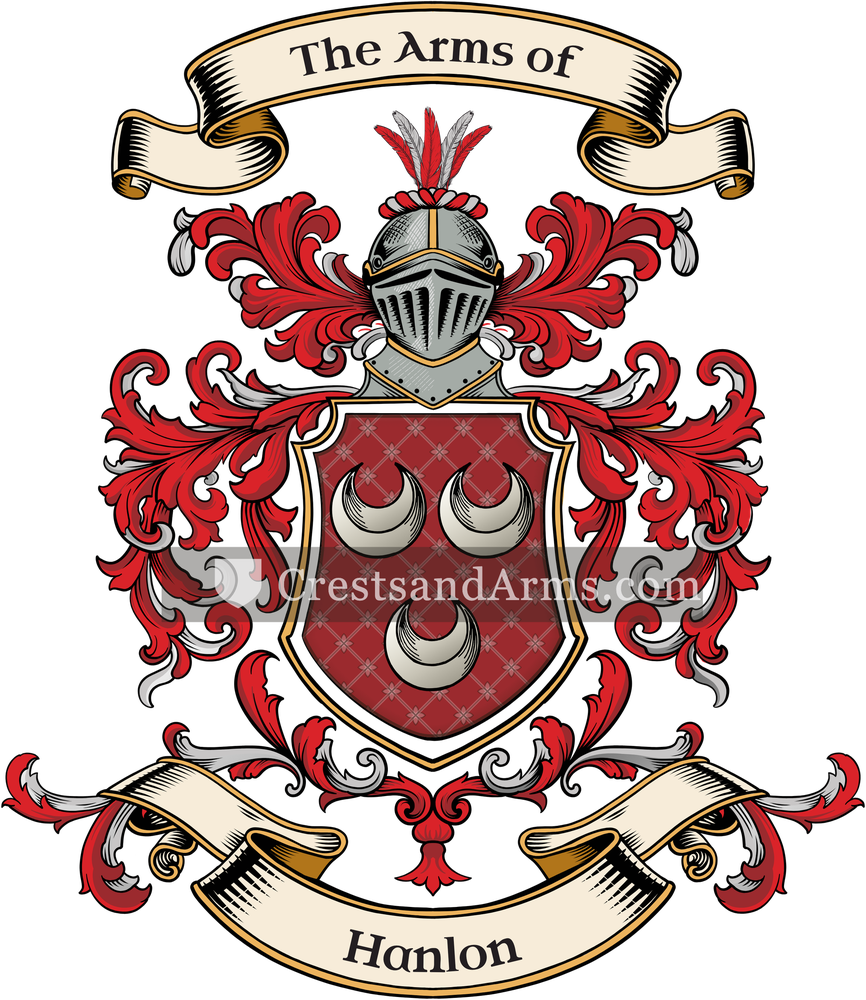 The Hanlon coat of arms, drawn from the recorded blazon