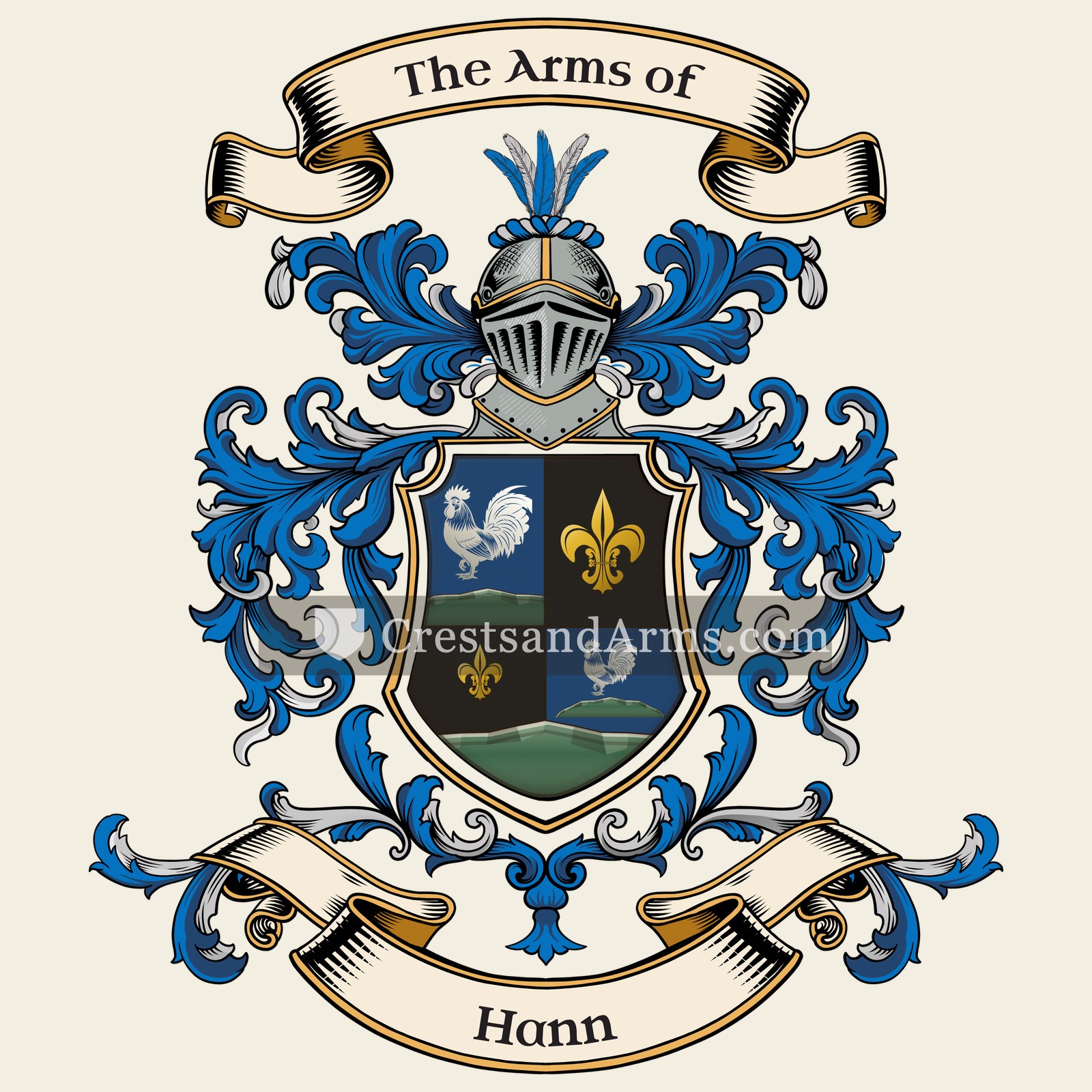 The Hann coat of arms, drawn from the recorded blazon