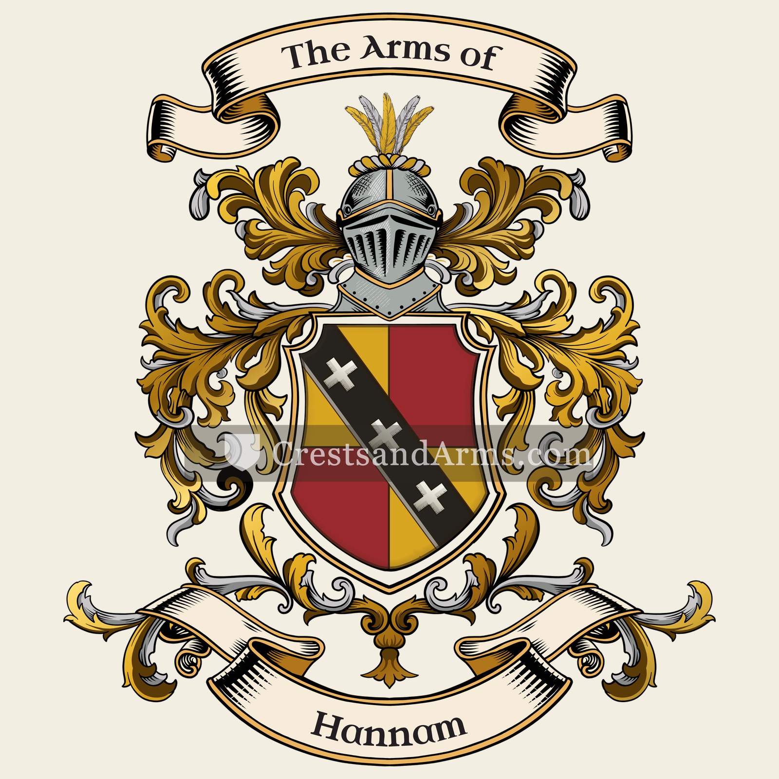 The Hannam coat of arms, drawn from the recorded blazon