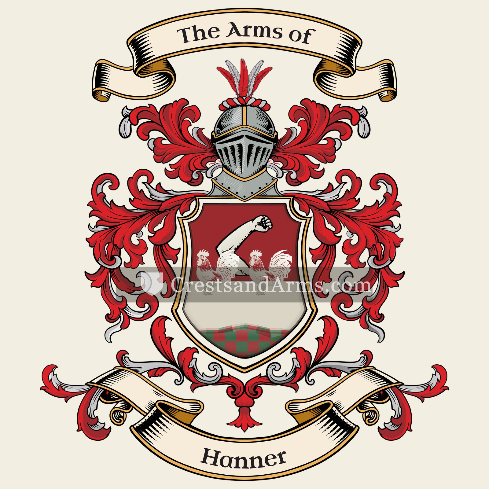 The Hanner coat of arms, drawn from the recorded blazon