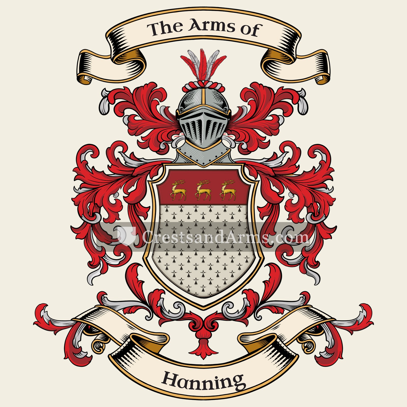 The Hanning coat of arms, drawn from the recorded blazon