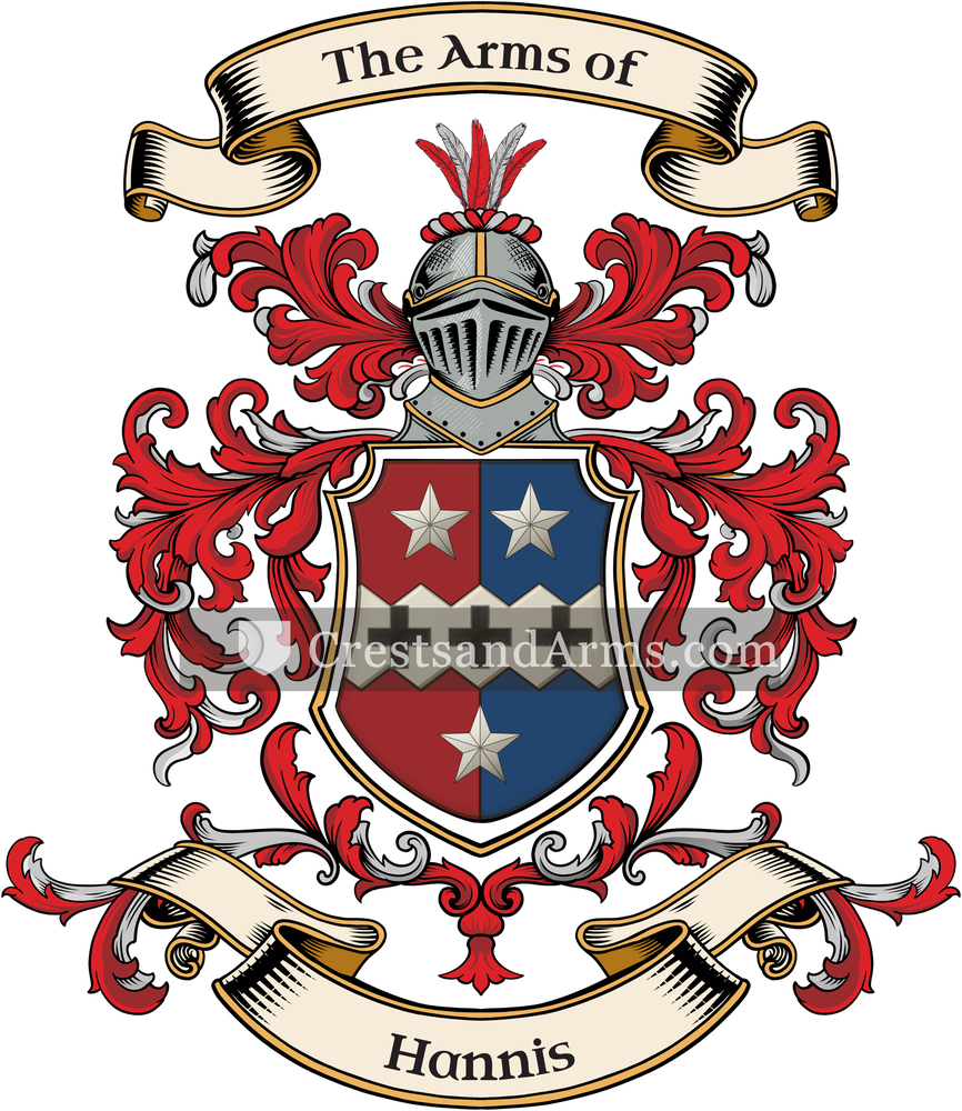The Hannis coat of arms, drawn from the recorded blazon