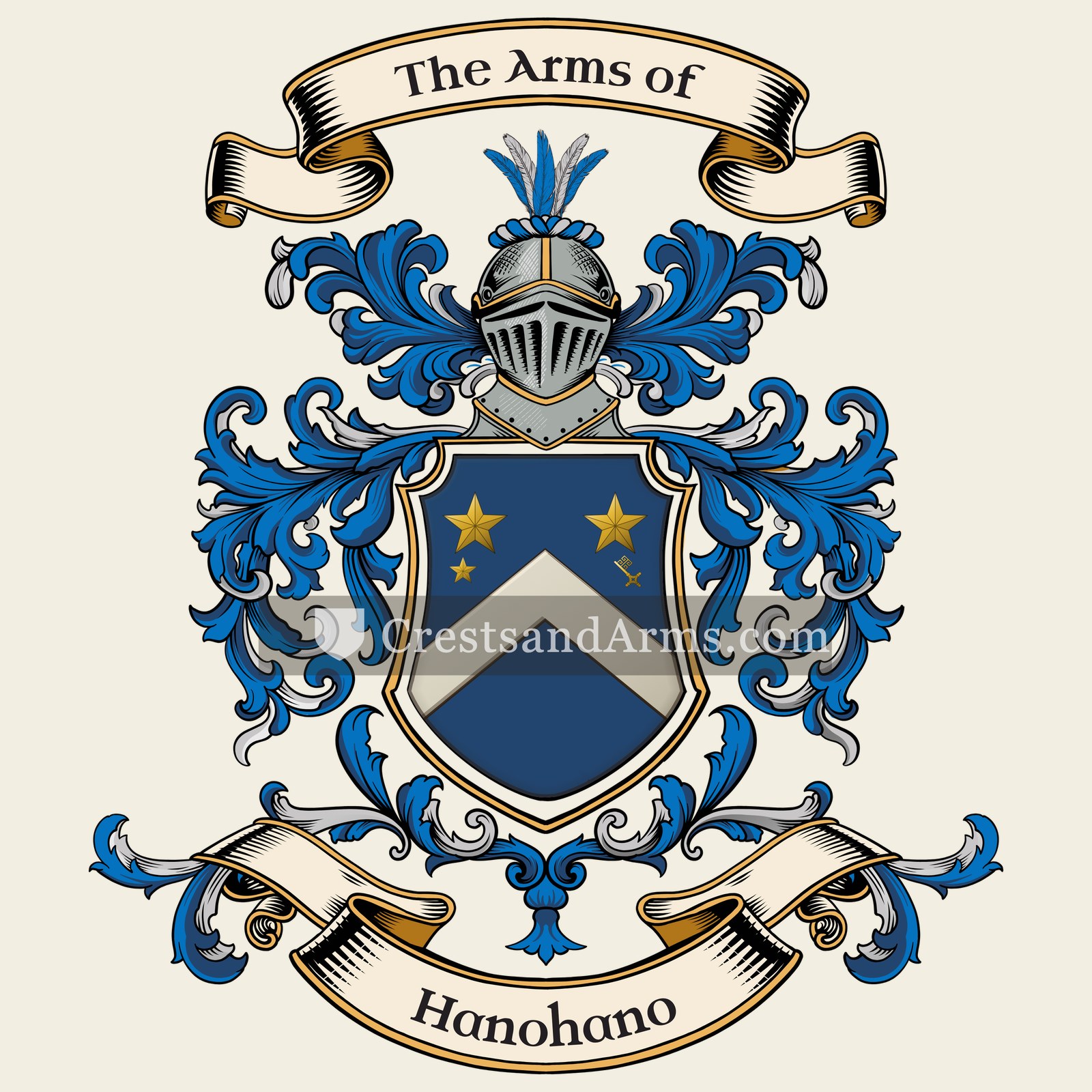 The Hanohano coat of arms, drawn from the recorded blazon