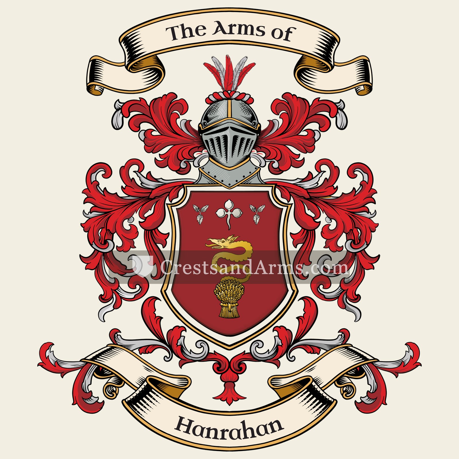 The Hanrahan coat of arms, drawn from the recorded blazon