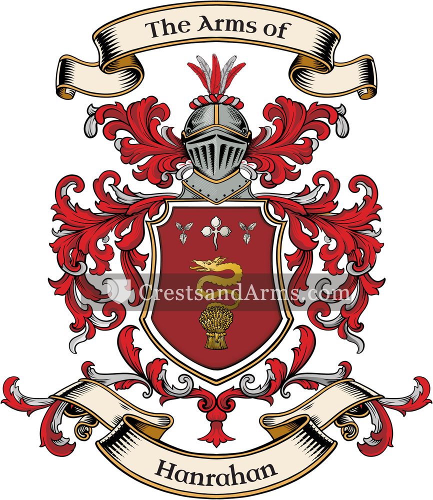 The Hanrahan coat of arms, drawn from the recorded blazon