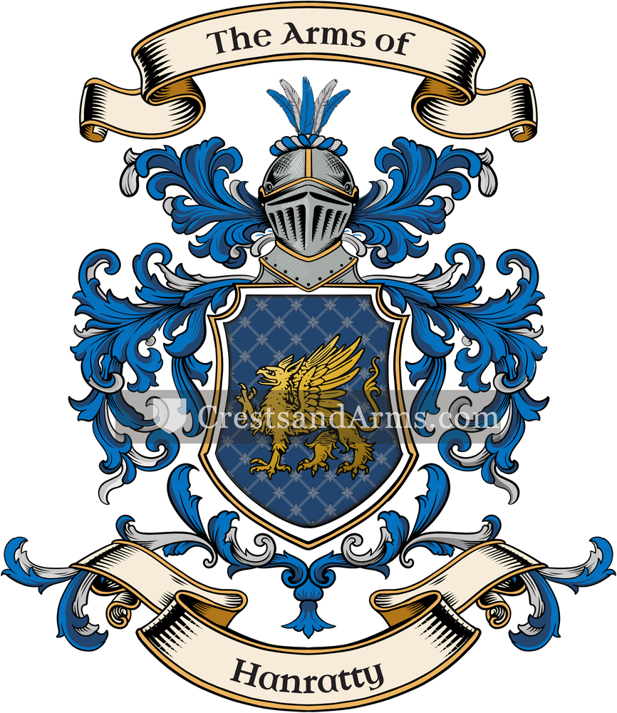 The Hanratty coat of arms, drawn from the recorded blazon