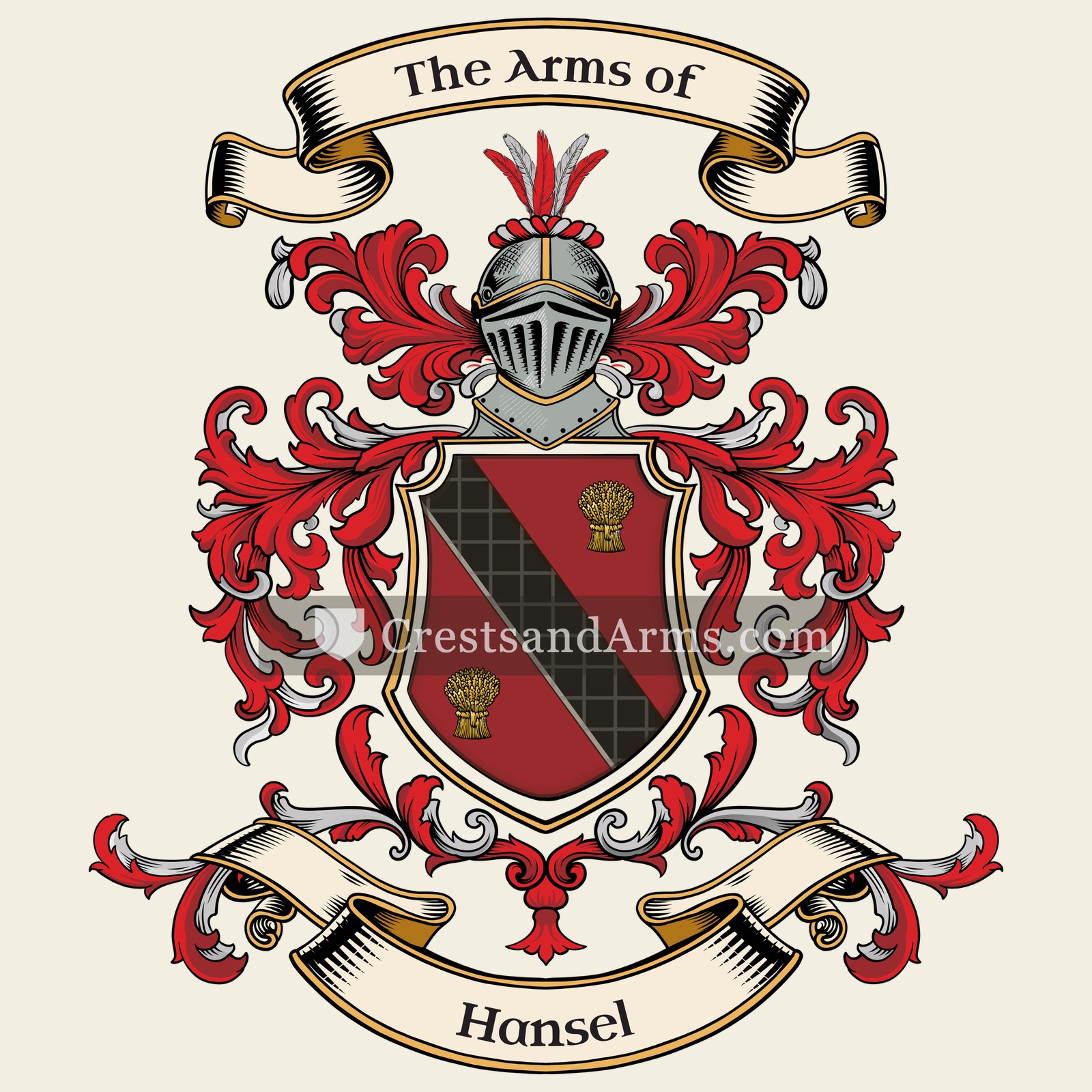 The Hansel coat of arms, drawn from the recorded blazon