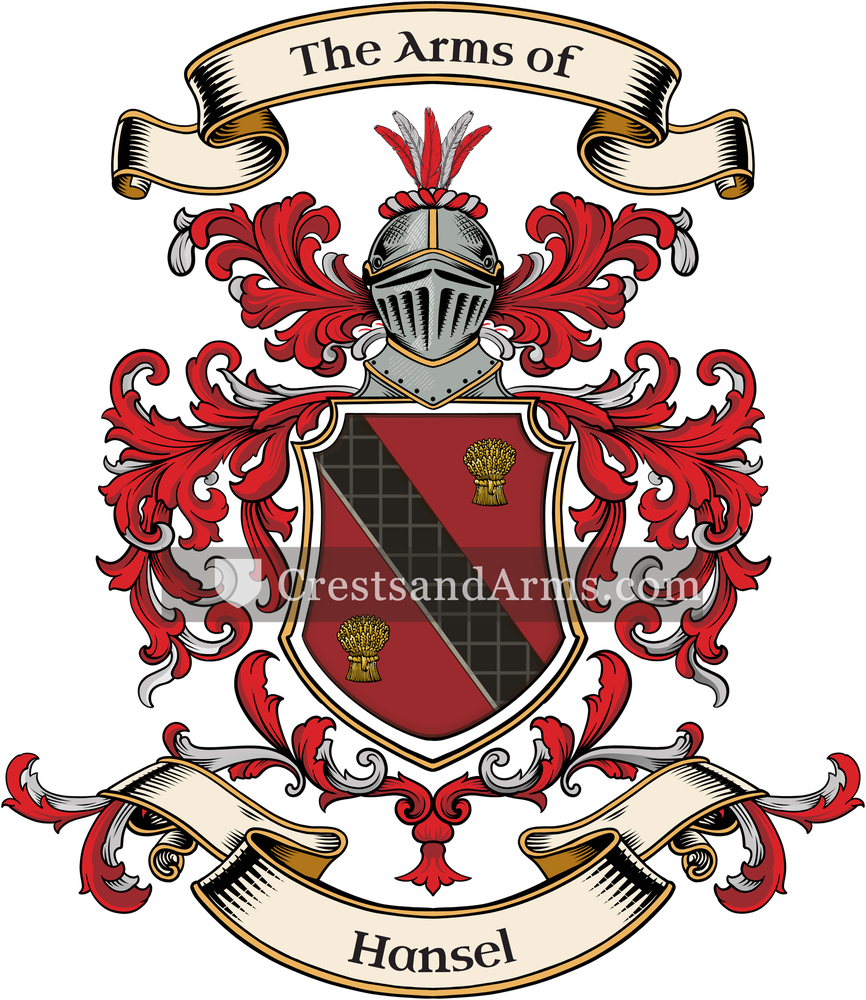 The Hansel coat of arms, drawn from the recorded blazon