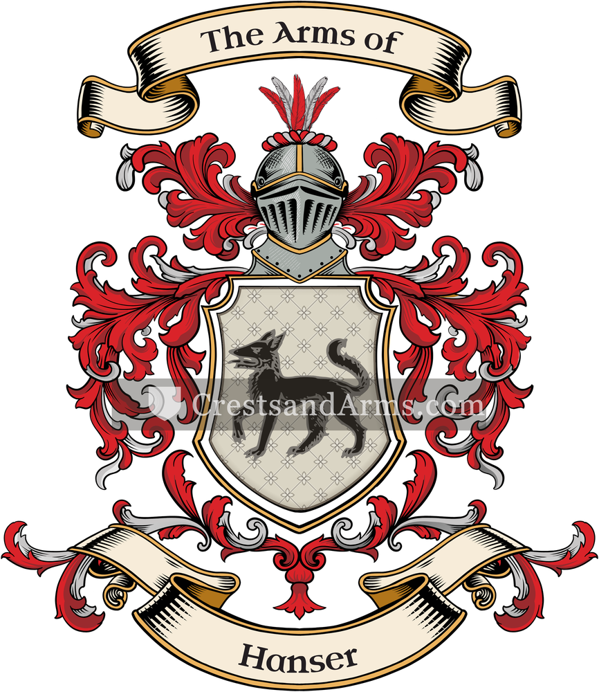 The Hanser coat of arms, drawn from the recorded blazon