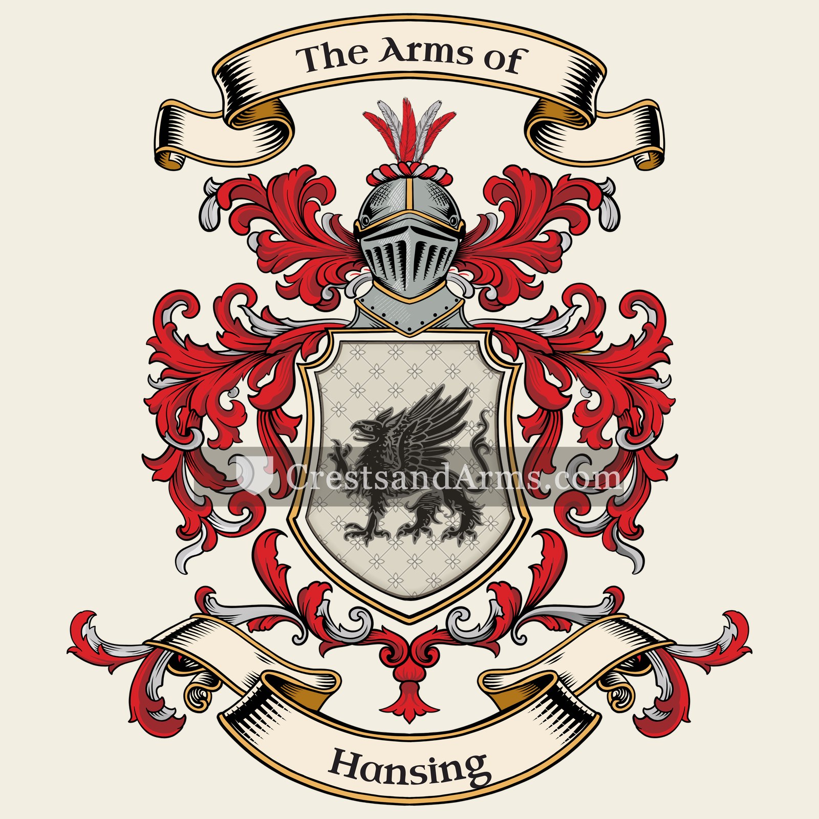 The Hansing coat of arms, drawn from the recorded blazon