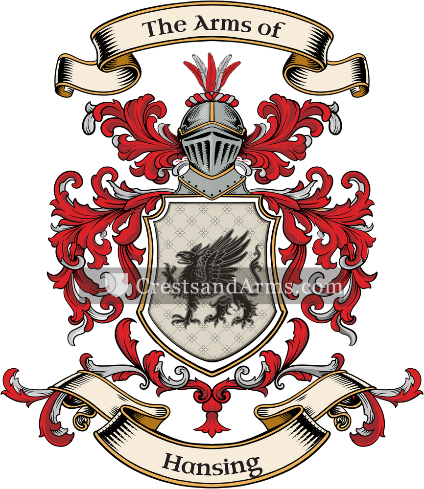 The Hansing coat of arms, drawn from the recorded blazon