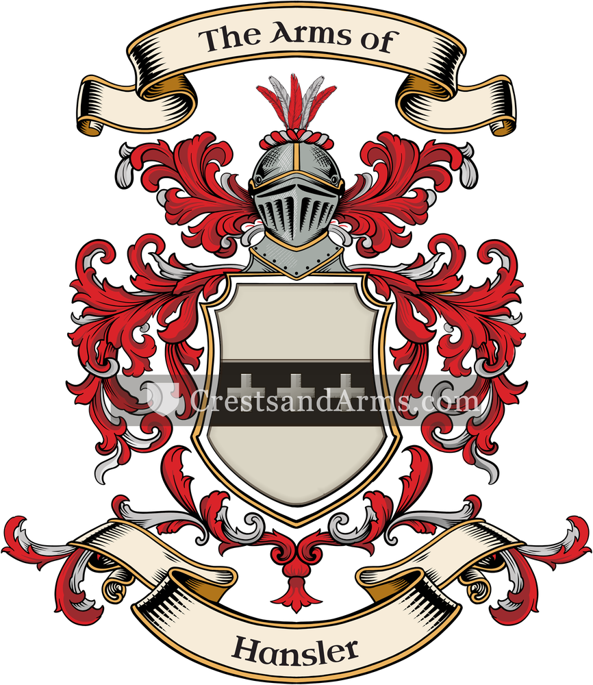 The Hansler coat of arms, drawn from the recorded blazon