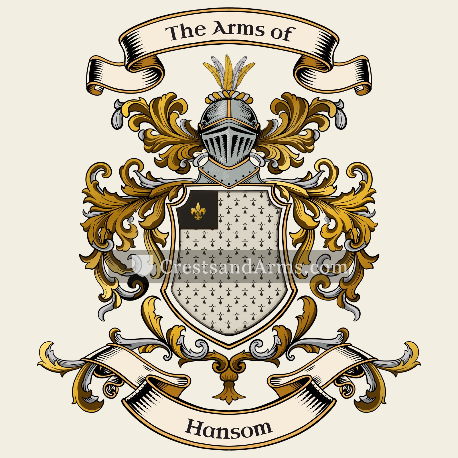 The Hansom coat of arms, drawn from the recorded blazon