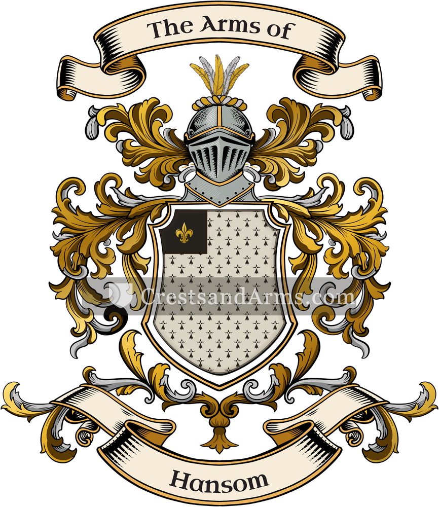 The Hansom coat of arms, drawn from the recorded blazon