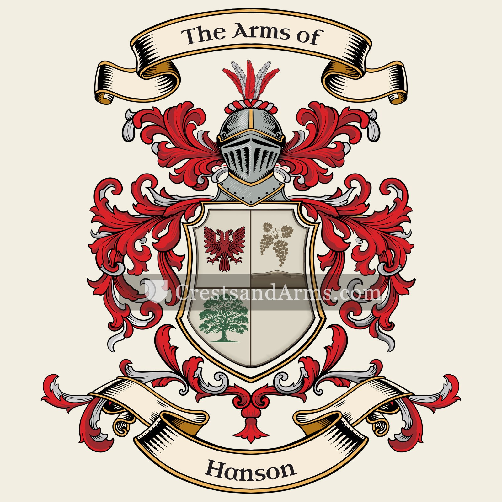 The Hanson coat of arms, drawn from the recorded blazon