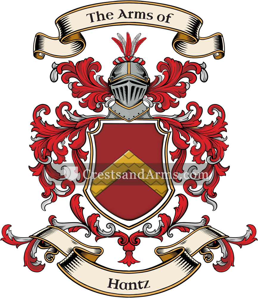 The Hantz coat of arms, drawn from the recorded blazon