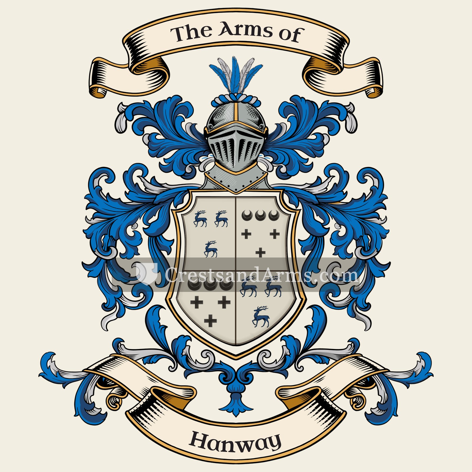 The Hanway coat of arms, drawn from the recorded blazon