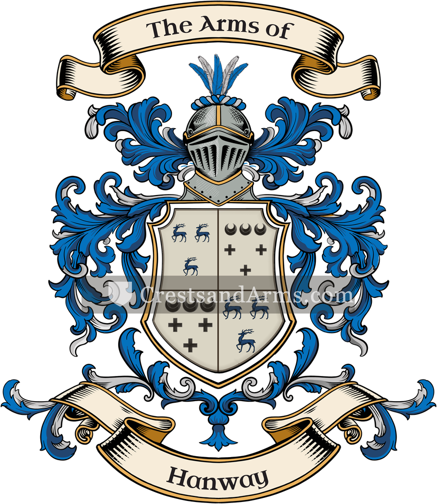 The Hanway coat of arms, drawn from the recorded blazon