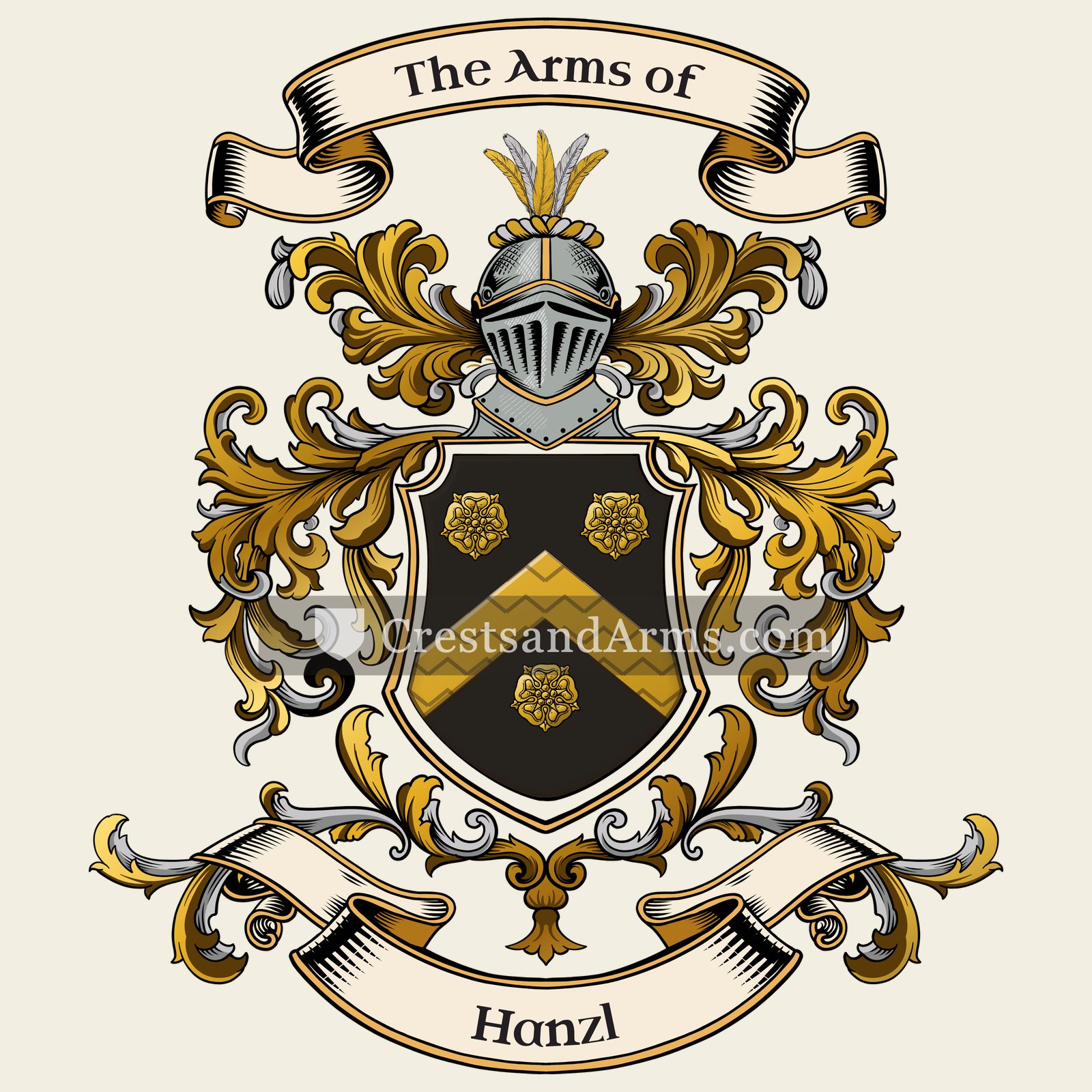 The Hanzl coat of arms, drawn from the recorded blazon