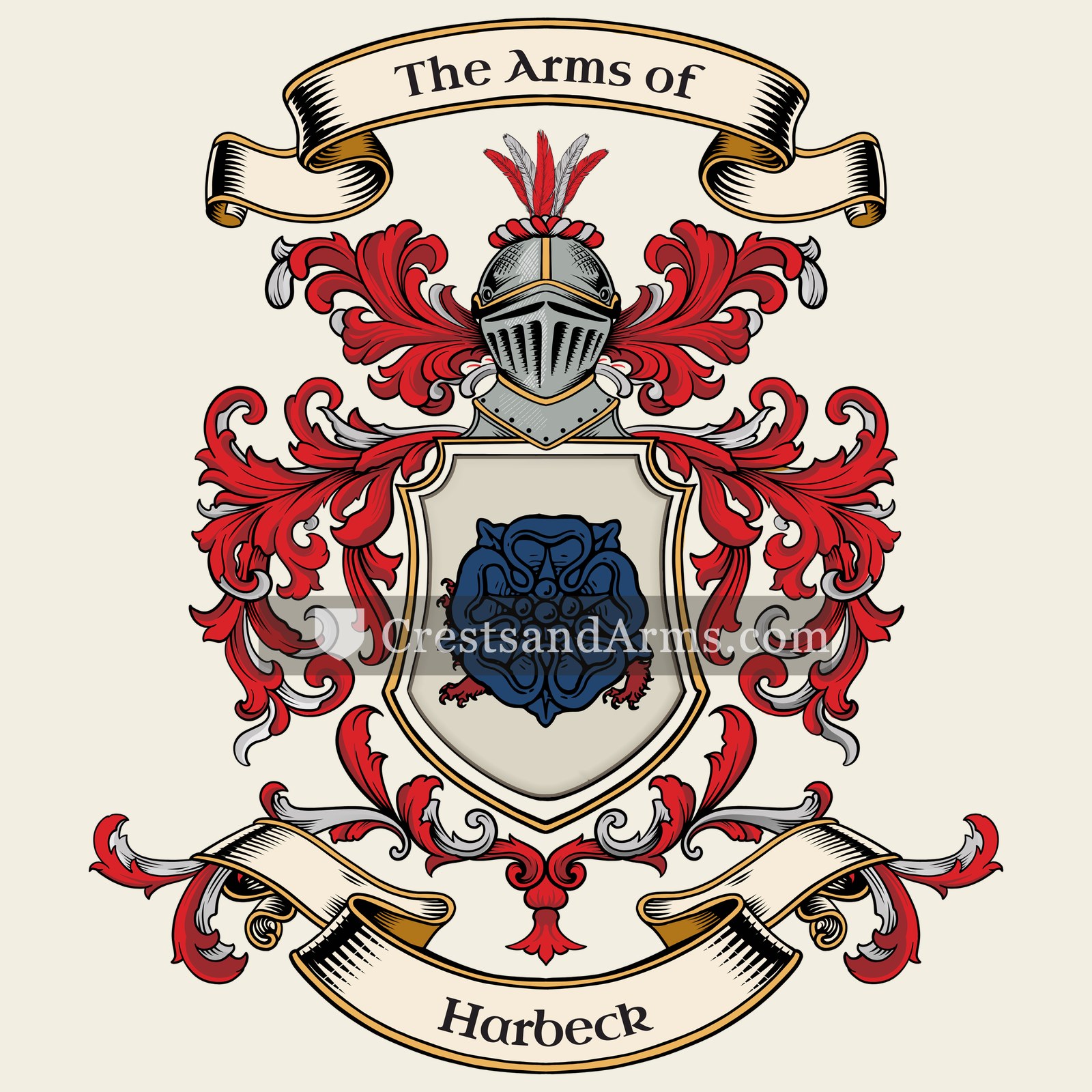 The Harbeck coat of arms, drawn from the recorded blazon