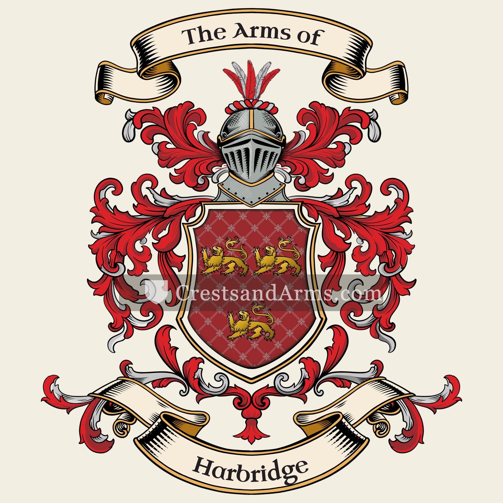 The Harbridge coat of arms, drawn from the recorded blazon