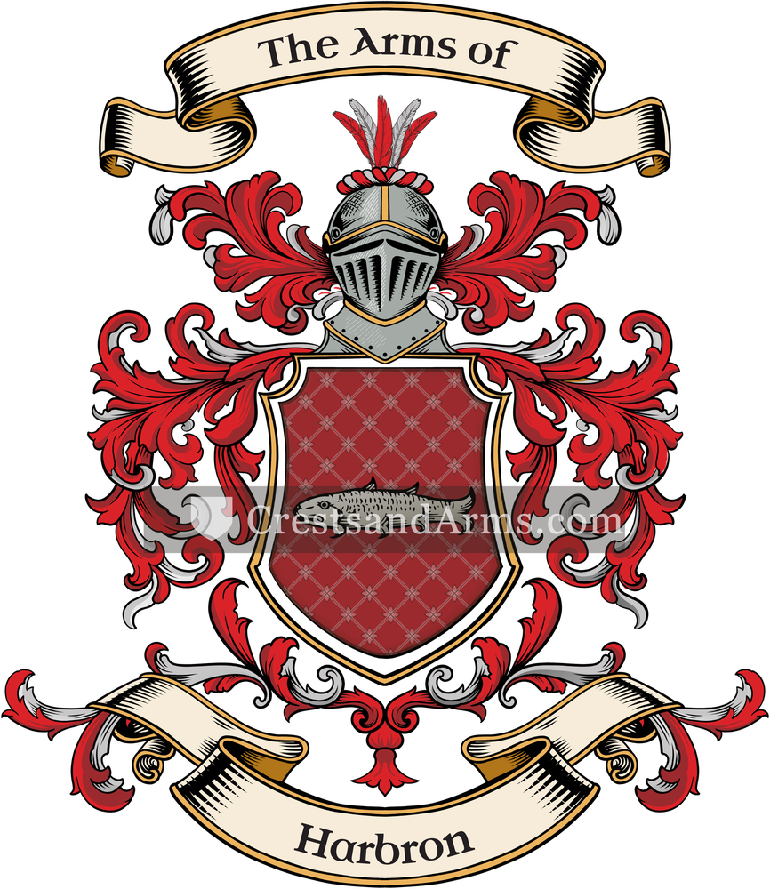 The Harbron coat of arms, drawn from the recorded blazon