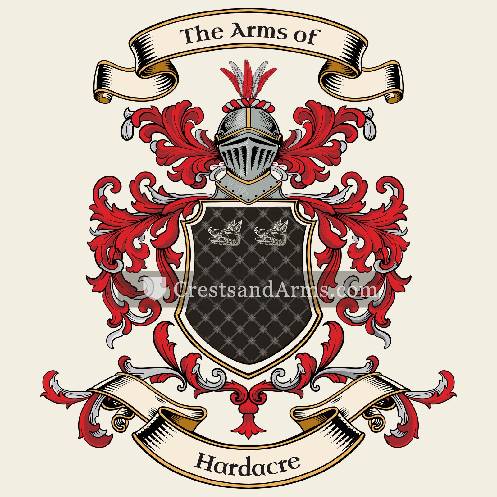 The Hardacre coat of arms, drawn from the recorded blazon
