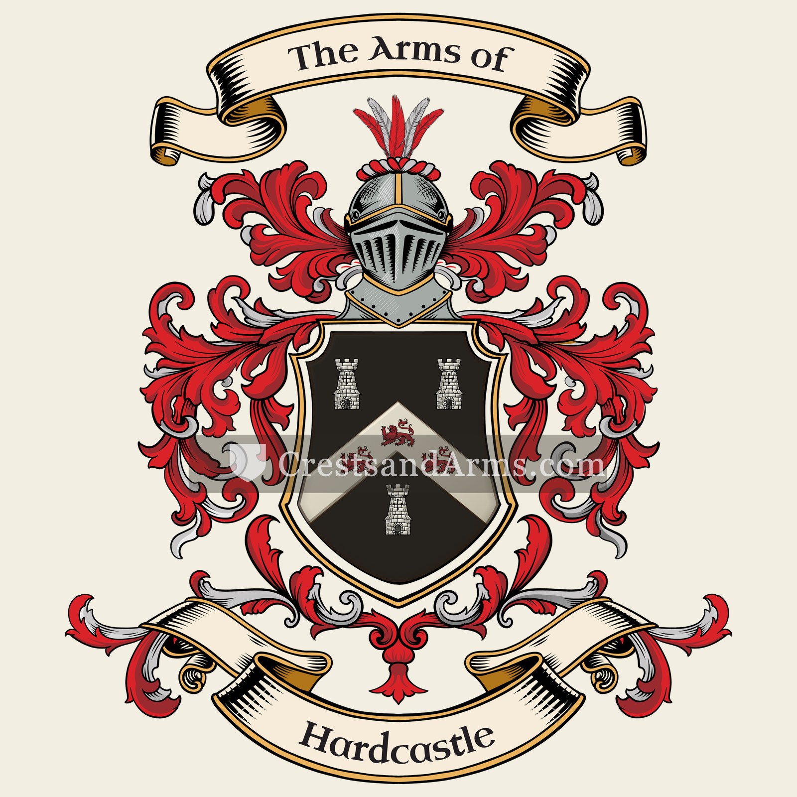 The Hardcastle coat of arms, drawn from the recorded blazon