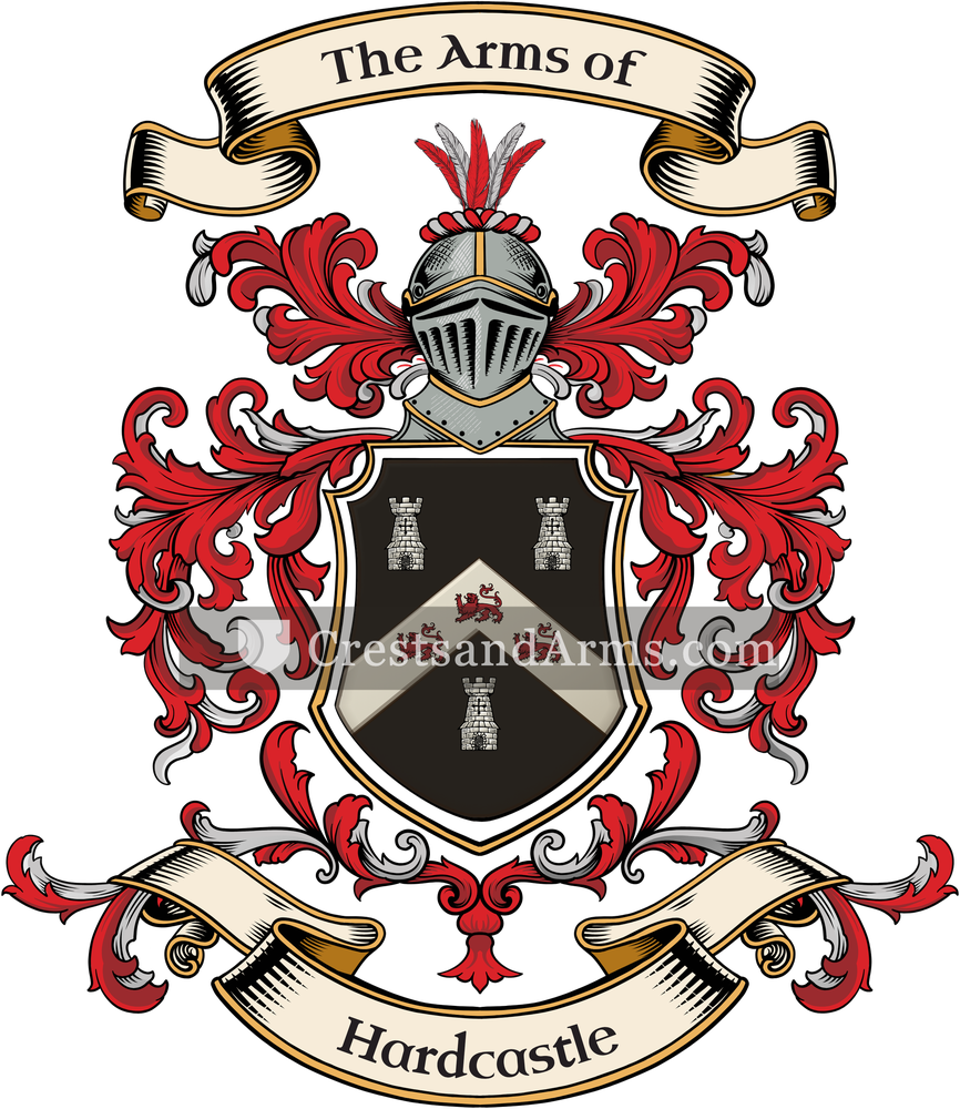 The Hardcastle coat of arms, drawn from the recorded blazon