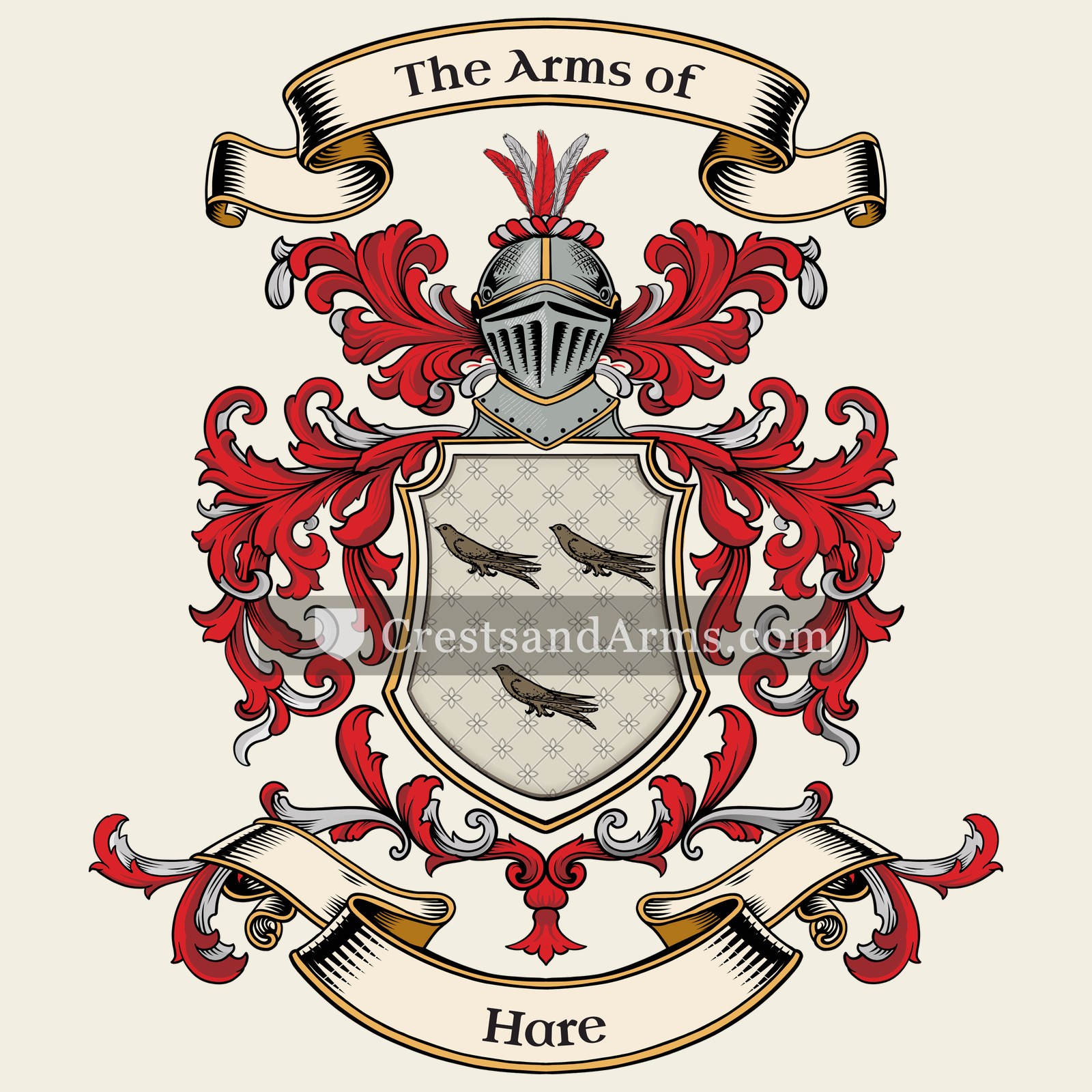 The Hare coat of arms, drawn from the recorded blazon