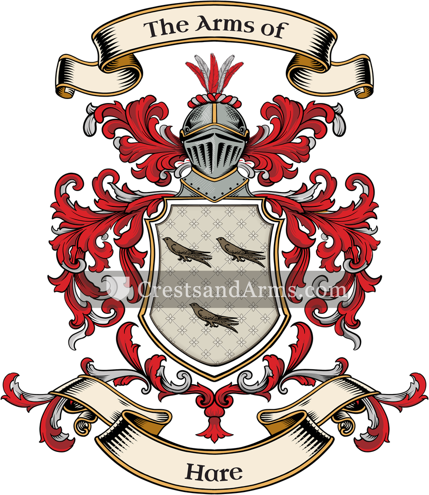 The Hare coat of arms, drawn from the recorded blazon
