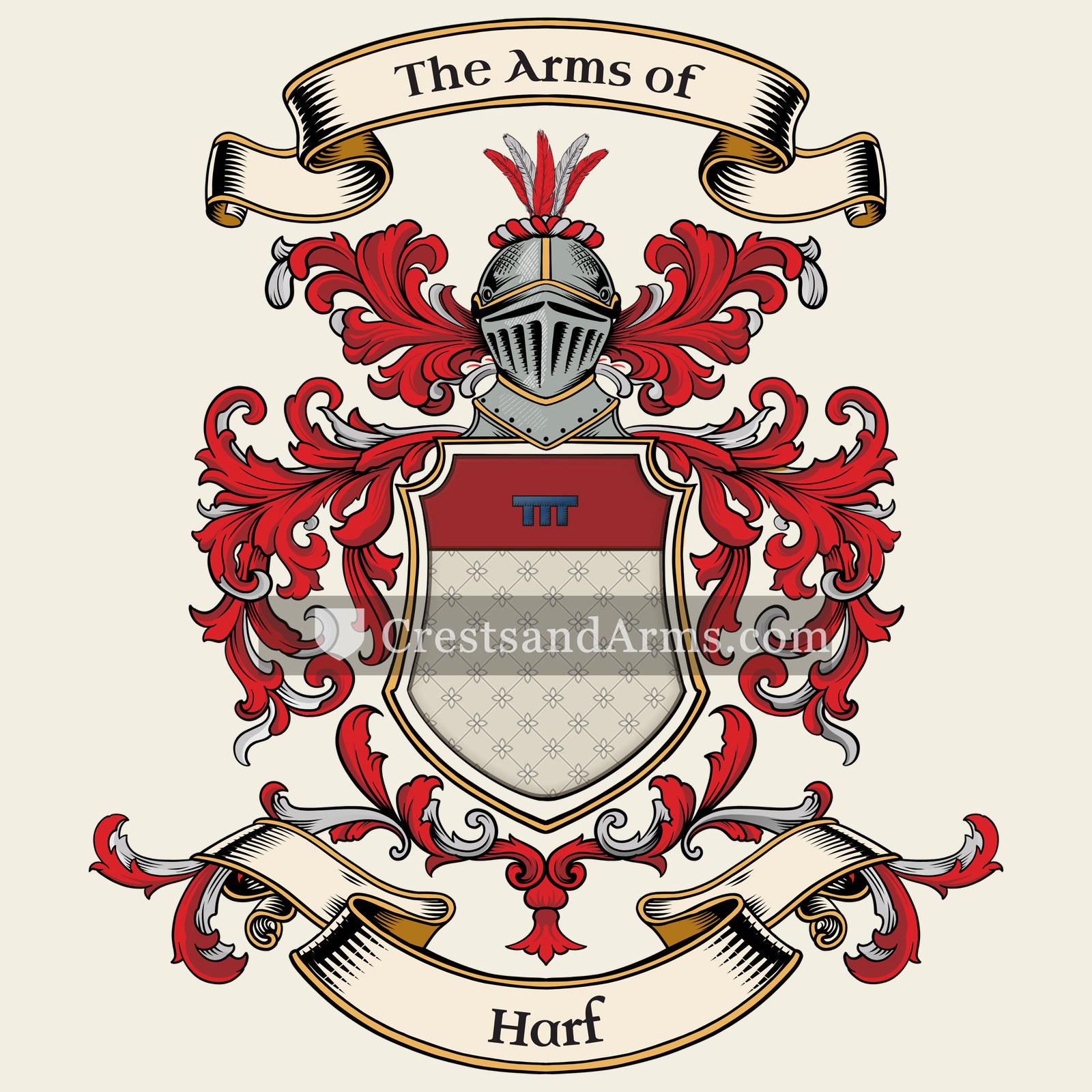 The Harf coat of arms, drawn from the recorded blazon