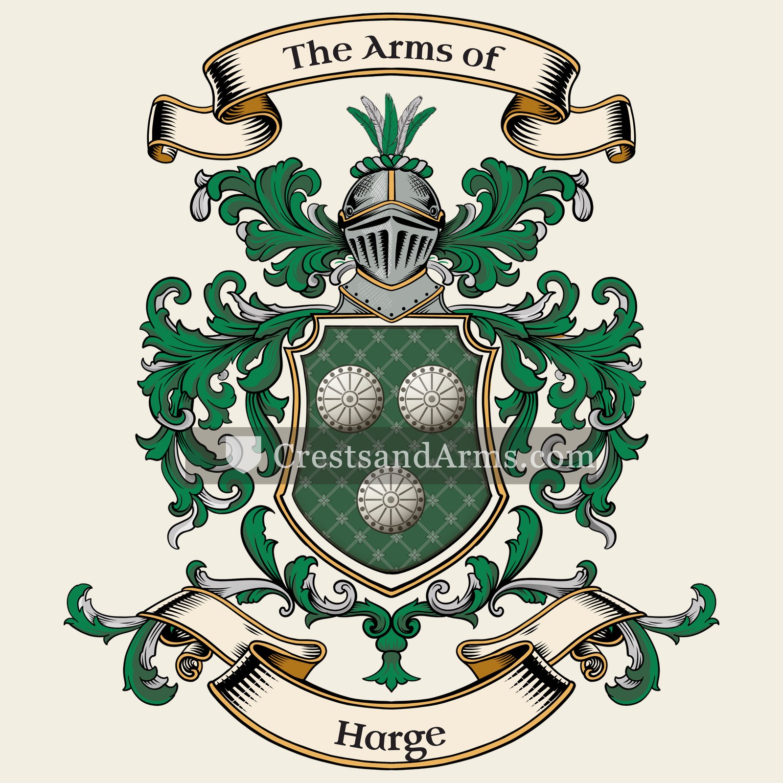 The Harge coat of arms, drawn from the recorded blazon