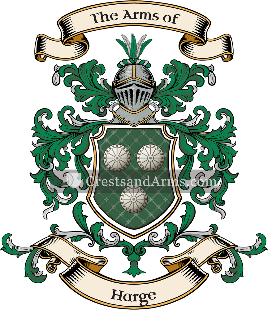 The Harge coat of arms, drawn from the recorded blazon