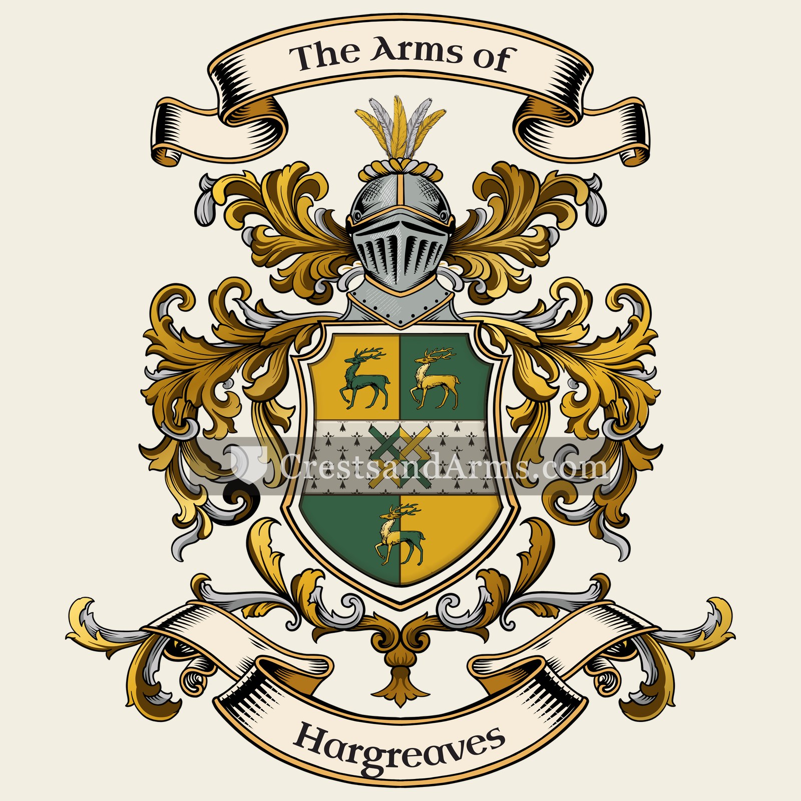 The Hargreaves coat of arms, drawn from the recorded blazon