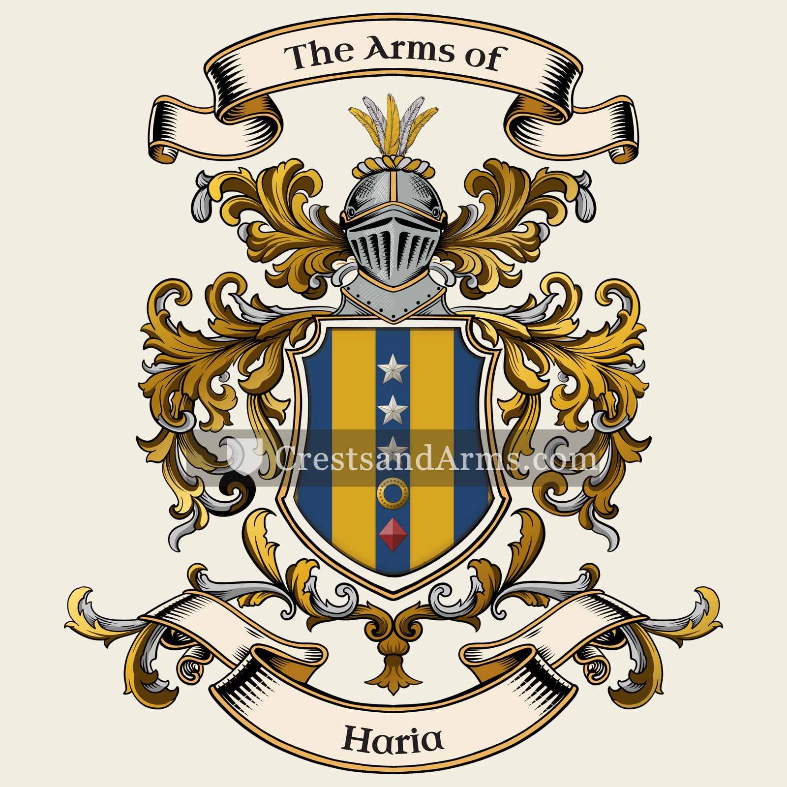 The Haria coat of arms, drawn from the recorded blazon