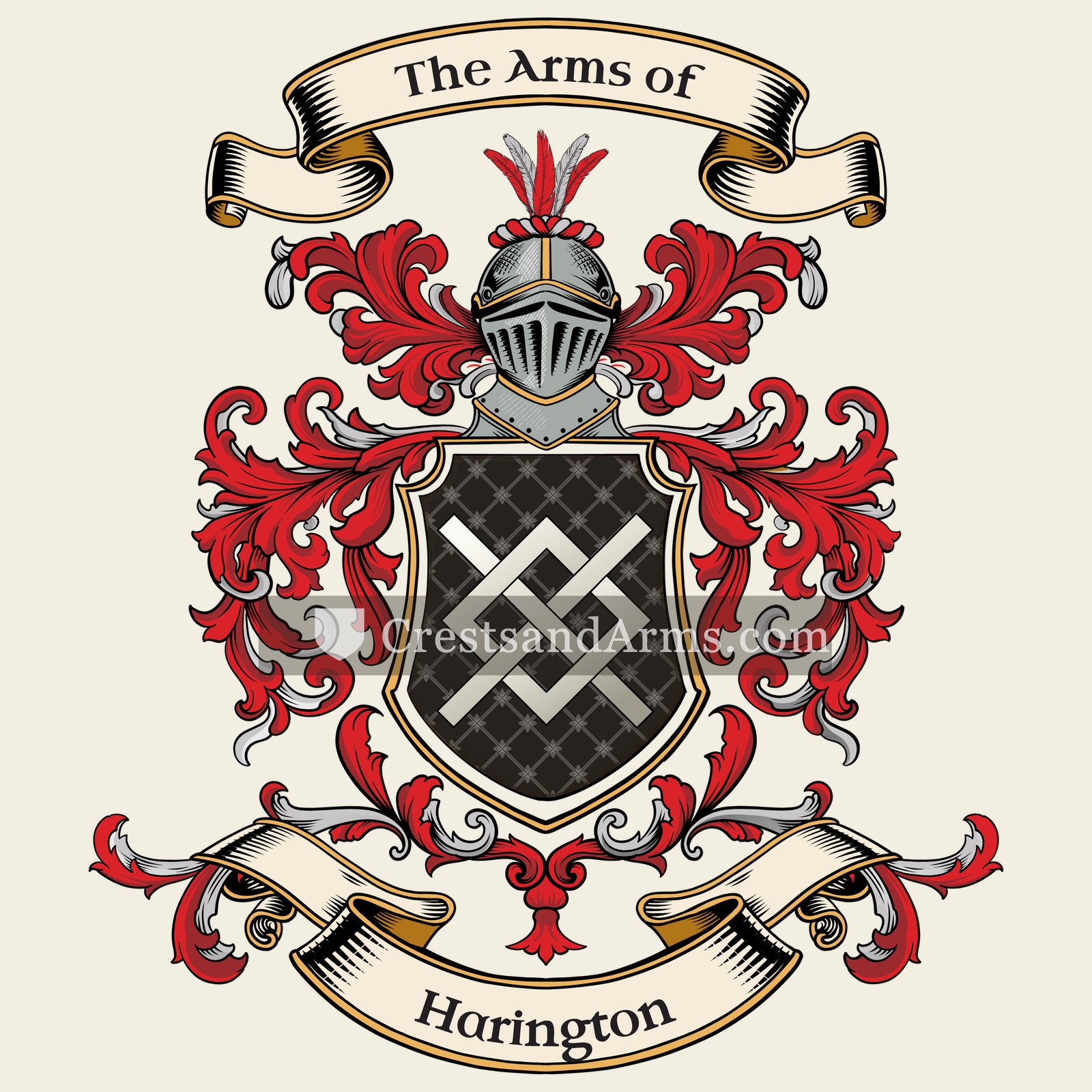 The Harington coat of arms, drawn from the recorded blazon