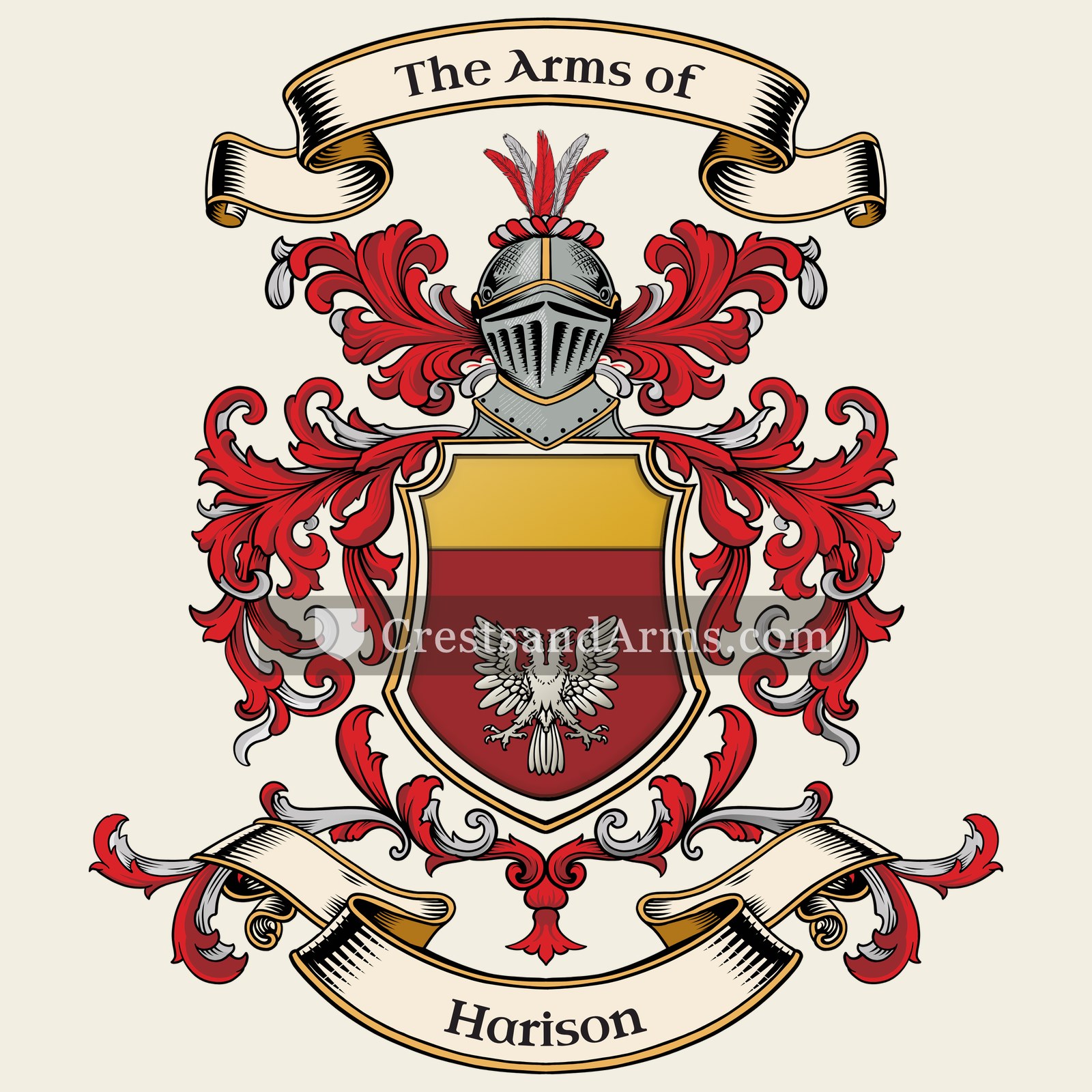 The Harison coat of arms, drawn from the recorded blazon