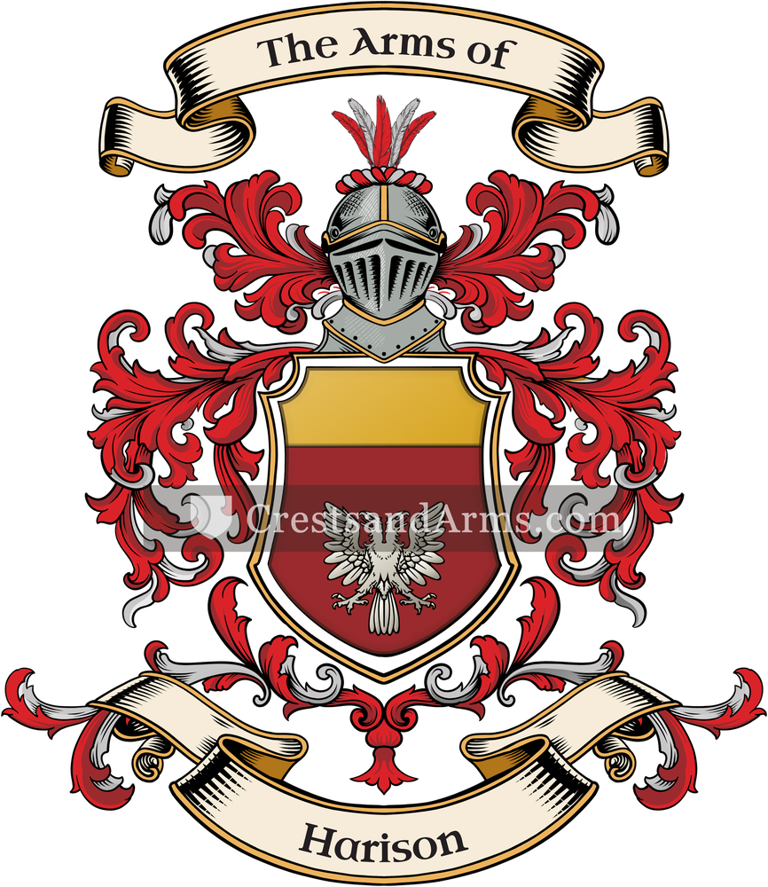 The Harison coat of arms, drawn from the recorded blazon