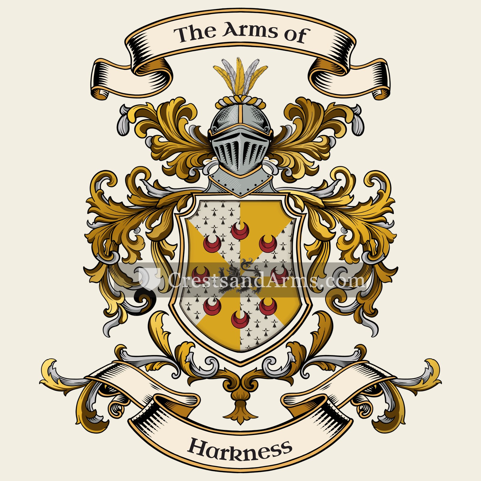 The Harkness coat of arms, drawn from the recorded blazon