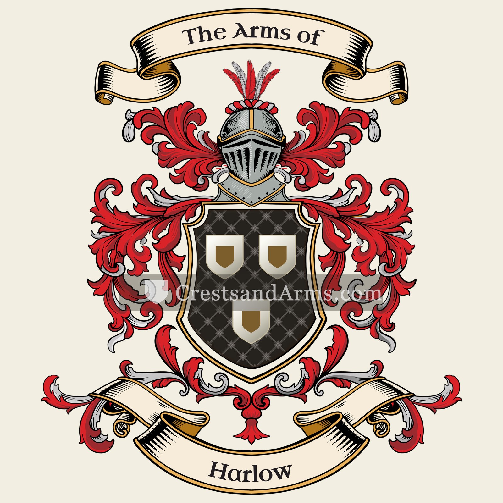 The Harlow coat of arms, drawn from the recorded blazon