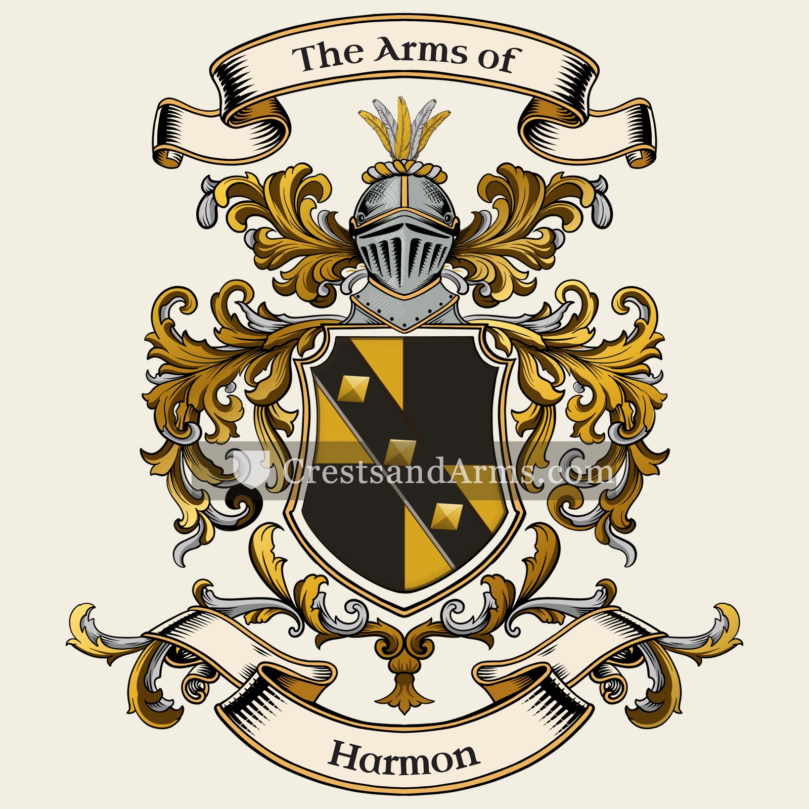 The Harmon coat of arms, drawn from the recorded blazon