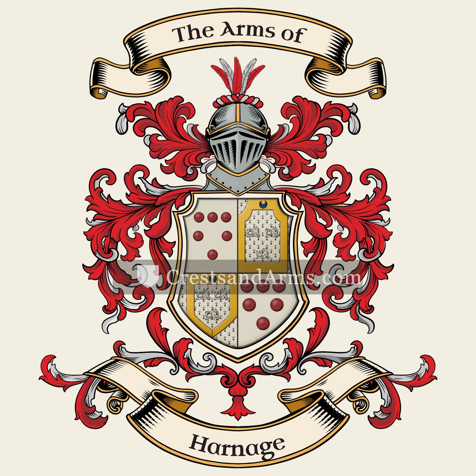 The Harnage coat of arms, drawn from the recorded blazon