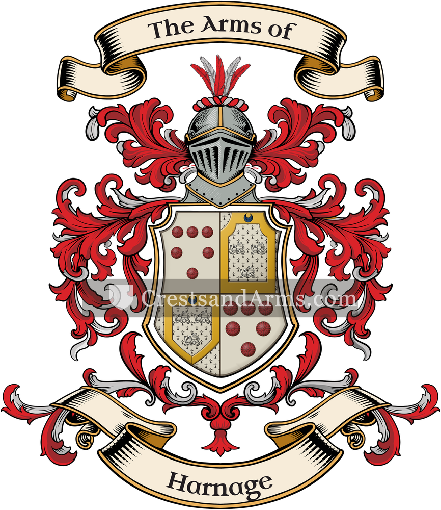 The Harnage coat of arms, drawn from the recorded blazon