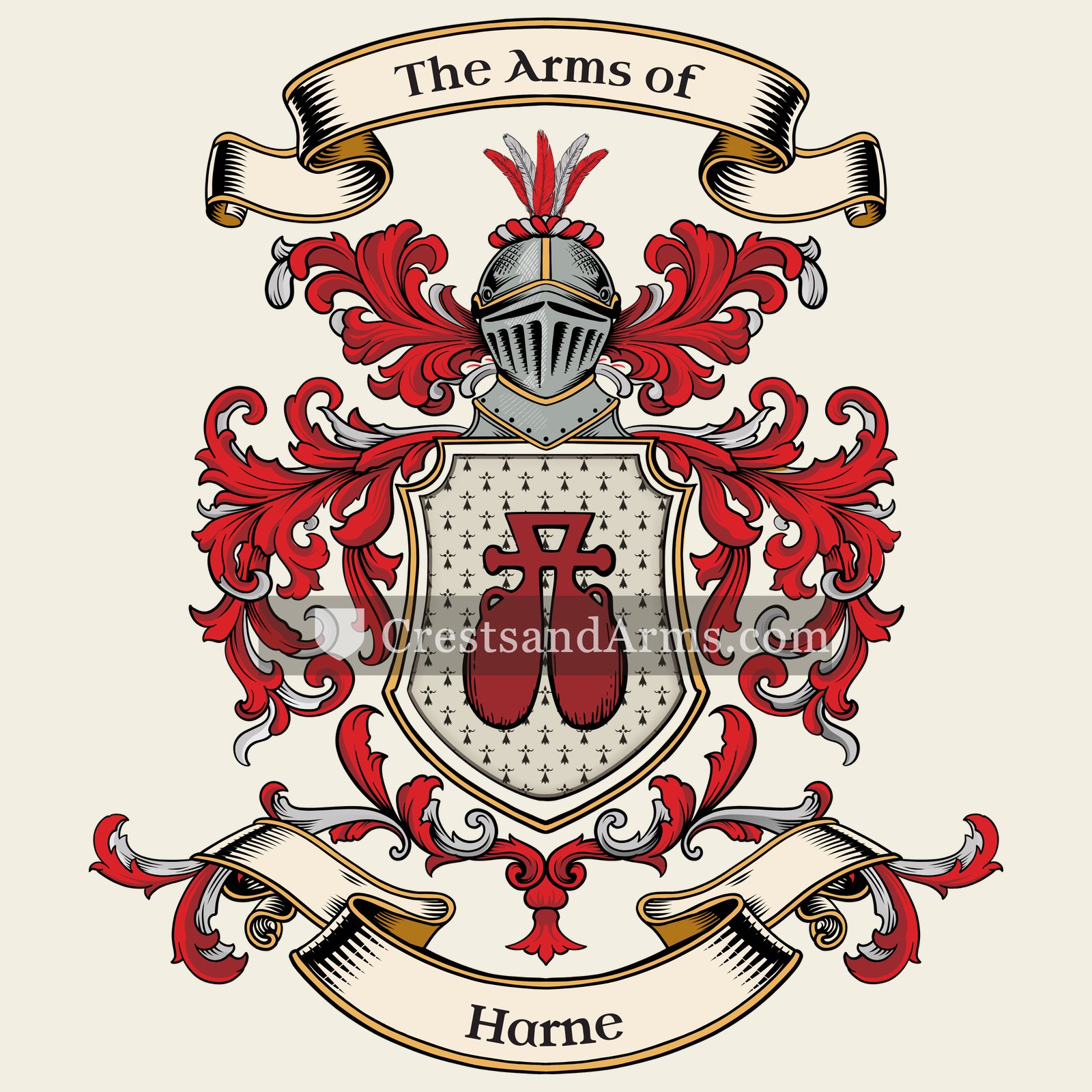 The Harne coat of arms, drawn from the recorded blazon